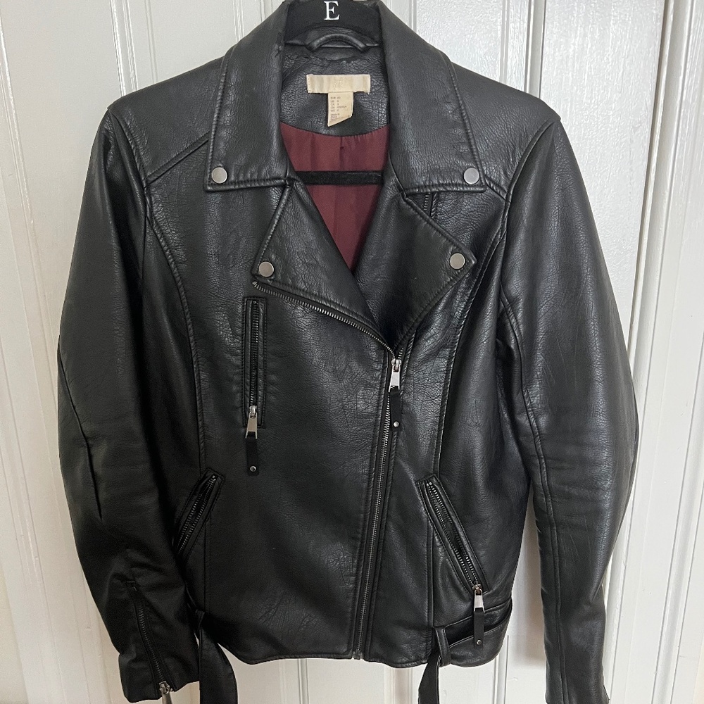H&M Black Leather Jacket Size 8
